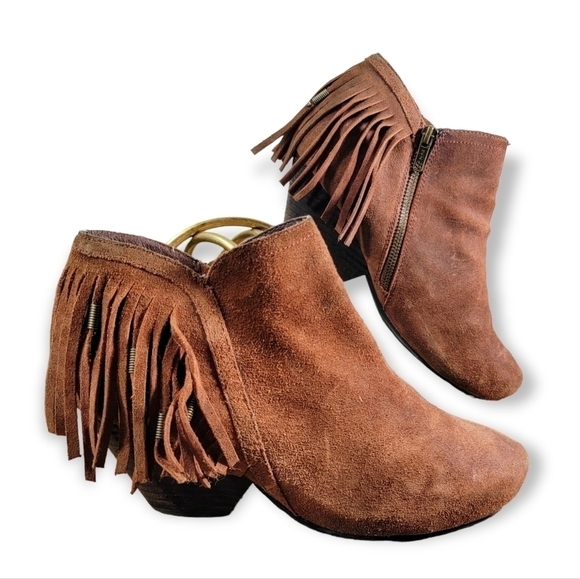 OTBT Folkloric Oiled Suede Fringe Bootie Western ankle boots Boho Size 8 - Picture 17 of 17
